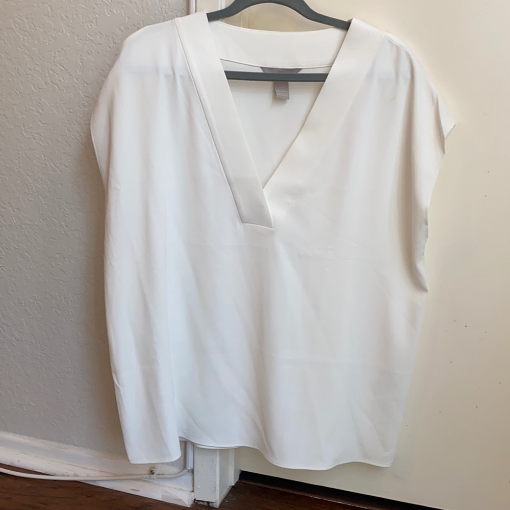 White deep v neck blouse